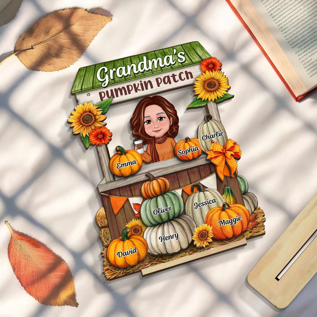 Grandma Mom Fall Season Pumpkin Stand Personalized Wooden Plaque, Meaningful Gift for Grandma