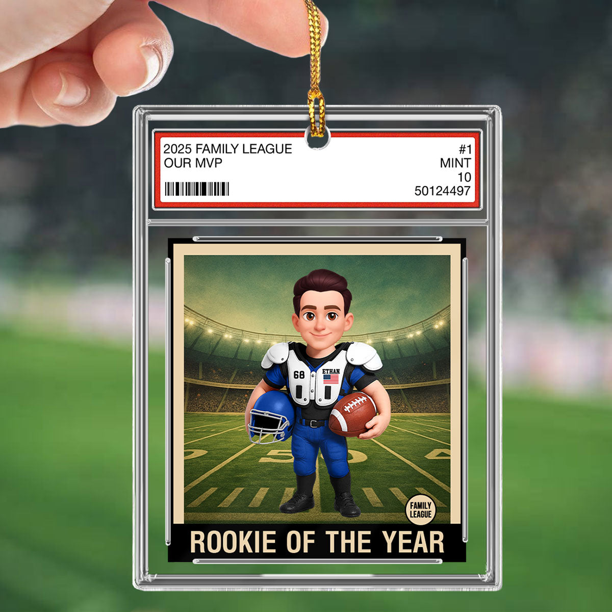 American Football Player All Star Trading Card Style - Personalized Acrylic Ornament - Christmas Gift For Son, Grandson