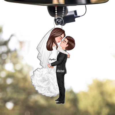 Groom & Bride Hugging Kissing Couple Acrylic Car Hanger, Perfect Anniversary Gift  Gift Wedding Gift For Her For Him