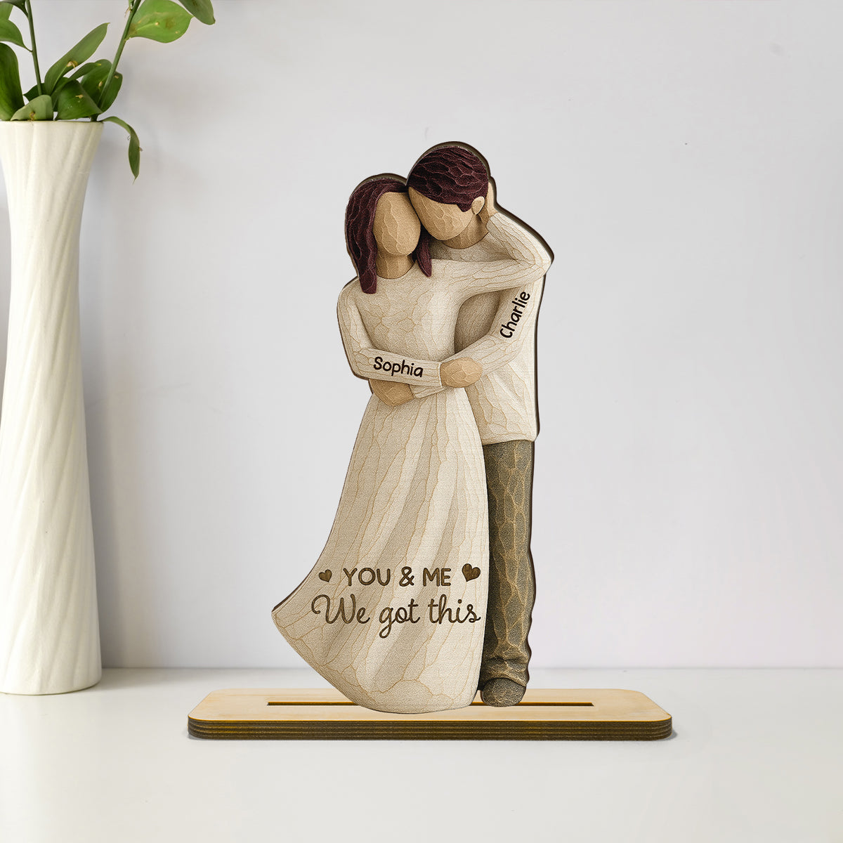 You Are My Happy Place 3D Effect Couple Personalized Standing Wooden Plaque, Gift For Him, Gift For Her