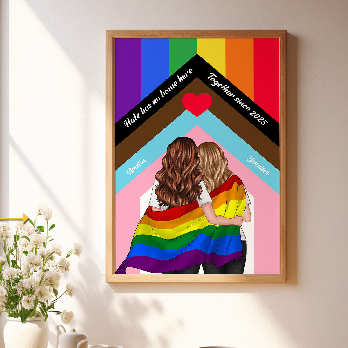 Hate Has No Home Here LGBT Couple Decor Personalized Poster