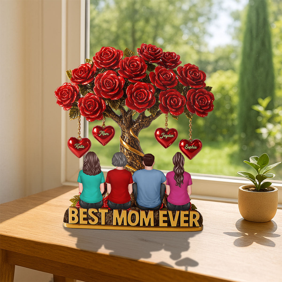 Mom & Children Under Beautiful Rose Tree Personalized Acrylic Block Plaque