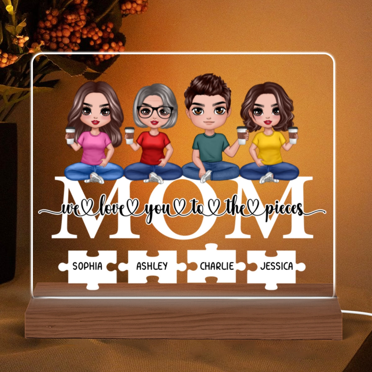 Mom We Love You To Pieces Personalized Acrylic Custom Shape LED Night Light