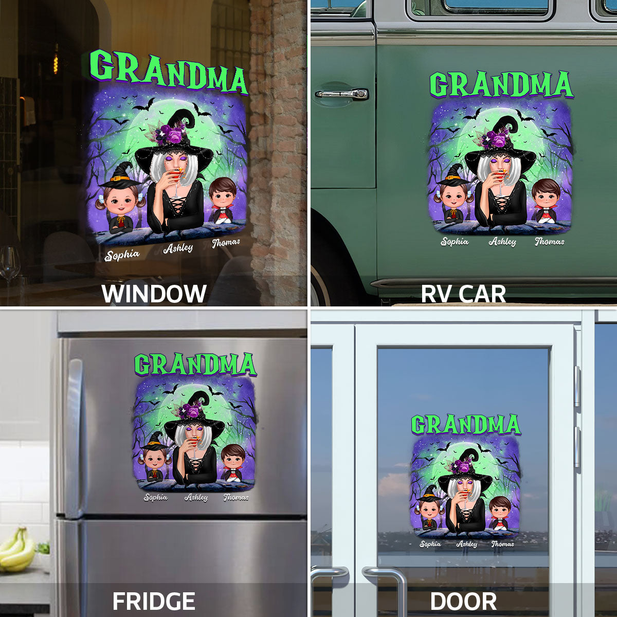 Green And Purple Halloween Grandma Witch Personalized Decal, Halloween Decor