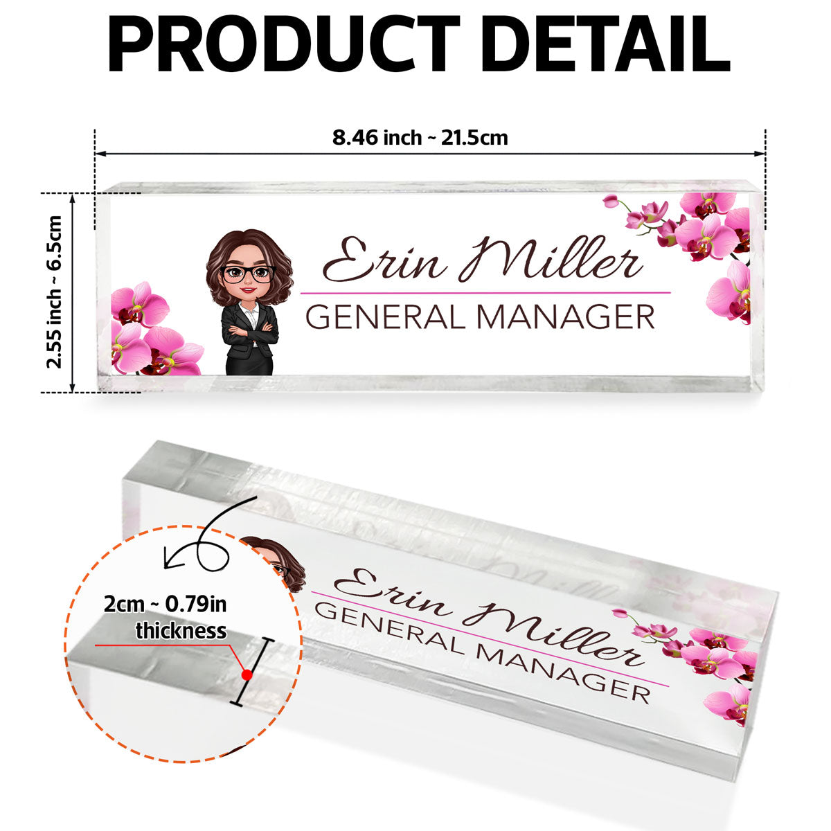 Beautiful Woman Office Personalized Acrylic Desk Name Plate, Office Desk Decor, Gift For Colleagues, Coworkers