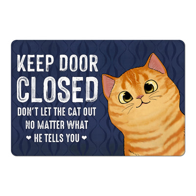 Keep The Door Closed Cute Peeking Fluffy Cat Personalized Doormat - Gift For Cat Lovers