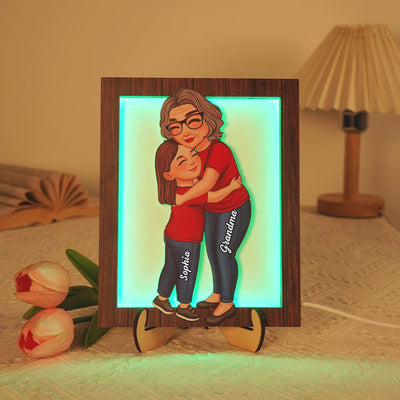 Grandma Grandkid Hugging Personalized 2-Layered Wooden Plaque With LED, Gift for Grandma, Mother's Day