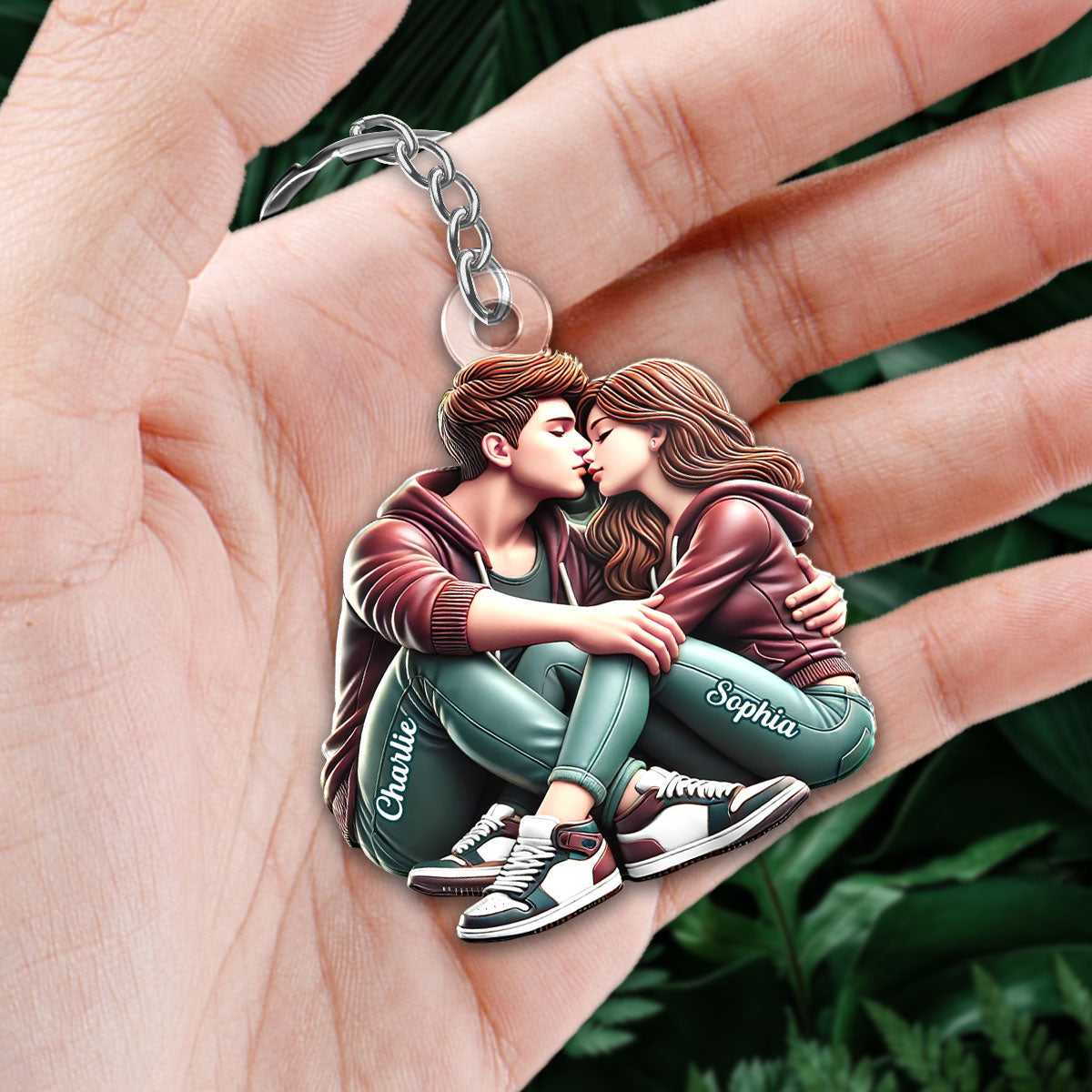3D Effect Couple Sitting Kissing Personalized Acrylic Keychain, Heartfelt Gift For Couple, For Him, For Her, Boyfriend, Girlfriend, Husband, Wife
