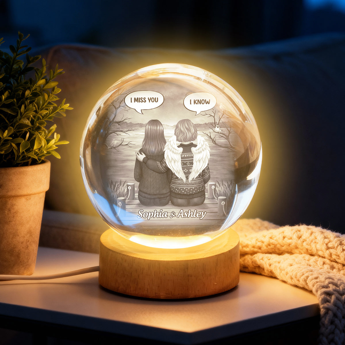 I Miss You Back View Memorial - Personalized Crystal Ball LED Night Light - Memorial Sympathy Gift
