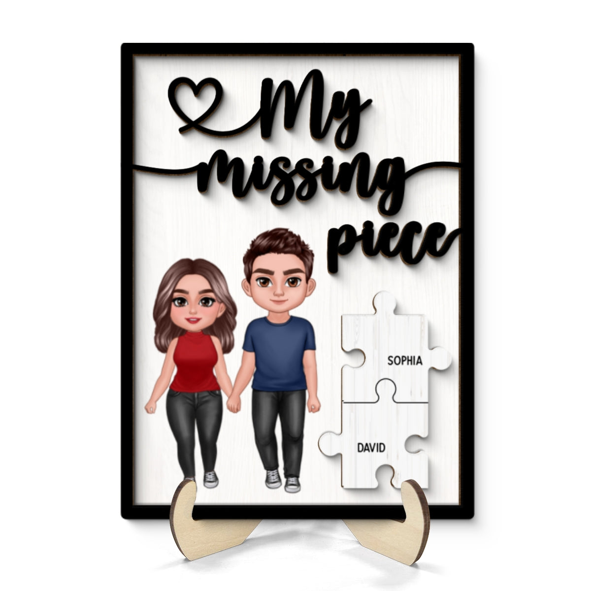 My Missing Piece Couple Standing Holding Hands Valentine‘s Day Gift For Her Gift For Him Personalized 2-Layer Wooden Plaque
