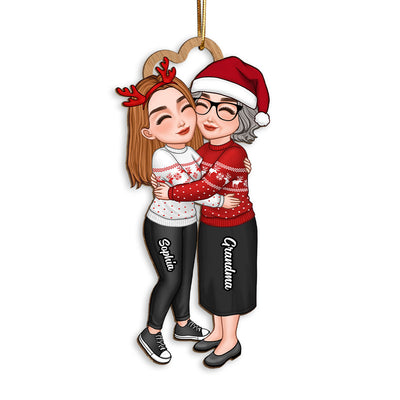 Grandma & Grandkid Hugging Christmas Gift For Teenage Adult Granddaughter Grandson Grandchildren Personalized Wooden Ornament