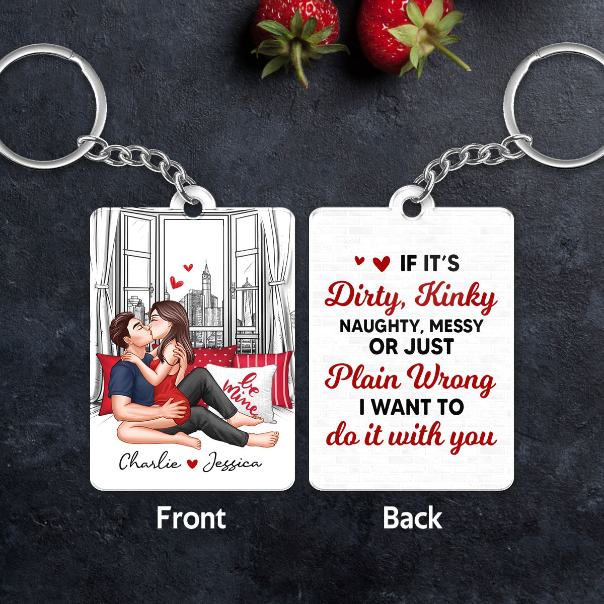 Sexy Couple Kissing By Window Outline Sketch Personalized Acrylic Keychain