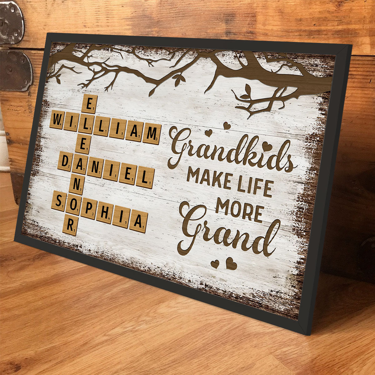 Grandkids Make Life More Grand Crossword Puzzle Art Personalized Poster, Christmas Gift for Grandma