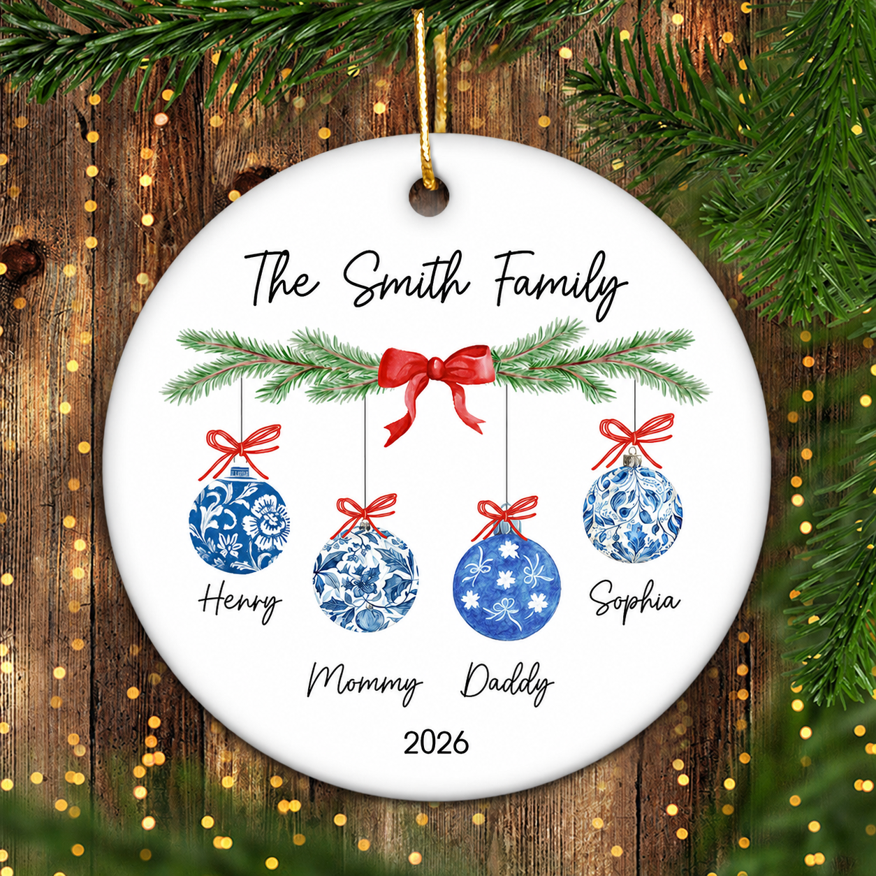 Family Chinoiserie Christmas Ornaments - Personalized Ceramic Ornament - Christmas Gift for Family