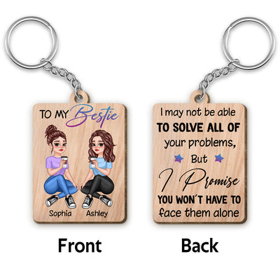 Pretty Cartoon Besties To My Bestie Personalized Wooden Keychain