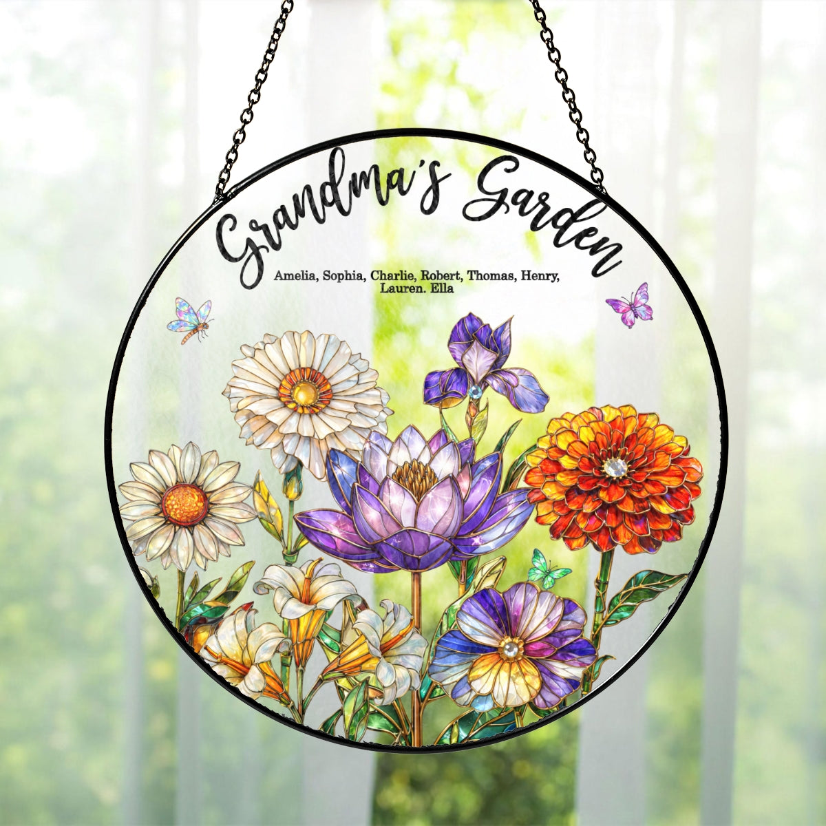Custom Birth Flowers Grandma Mom's Garden - Personalized Suncatcher - Sentimental Mother's Day Gift for Grandma, Mom, Wife