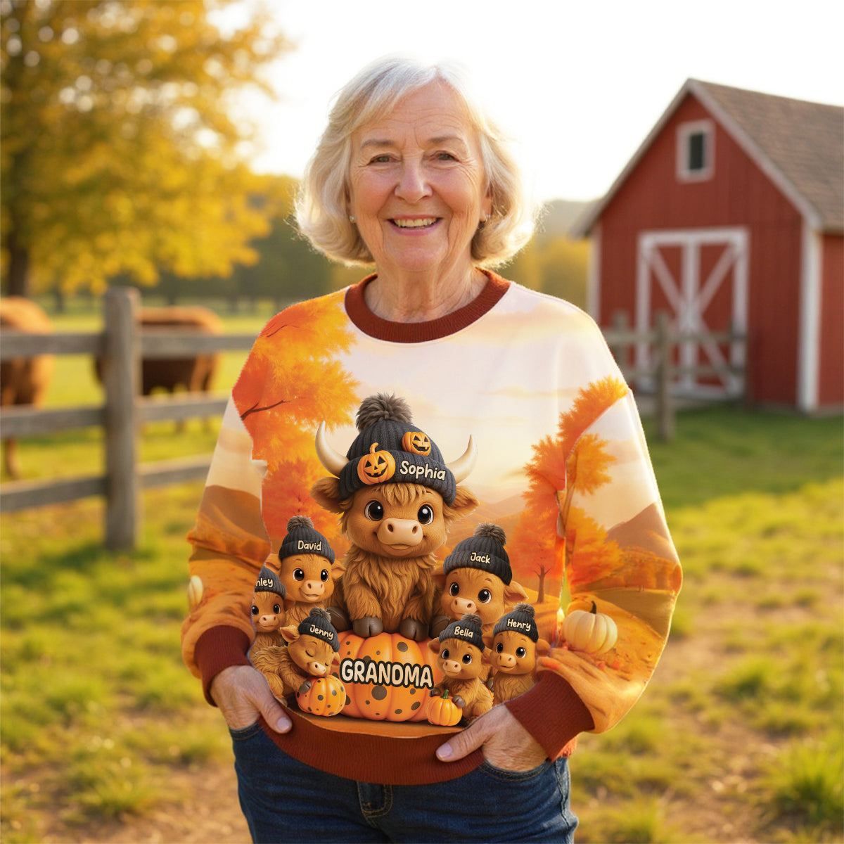 Mama Cow Grandma Cow And Kids 3D Effect Personalized Sweatshirt