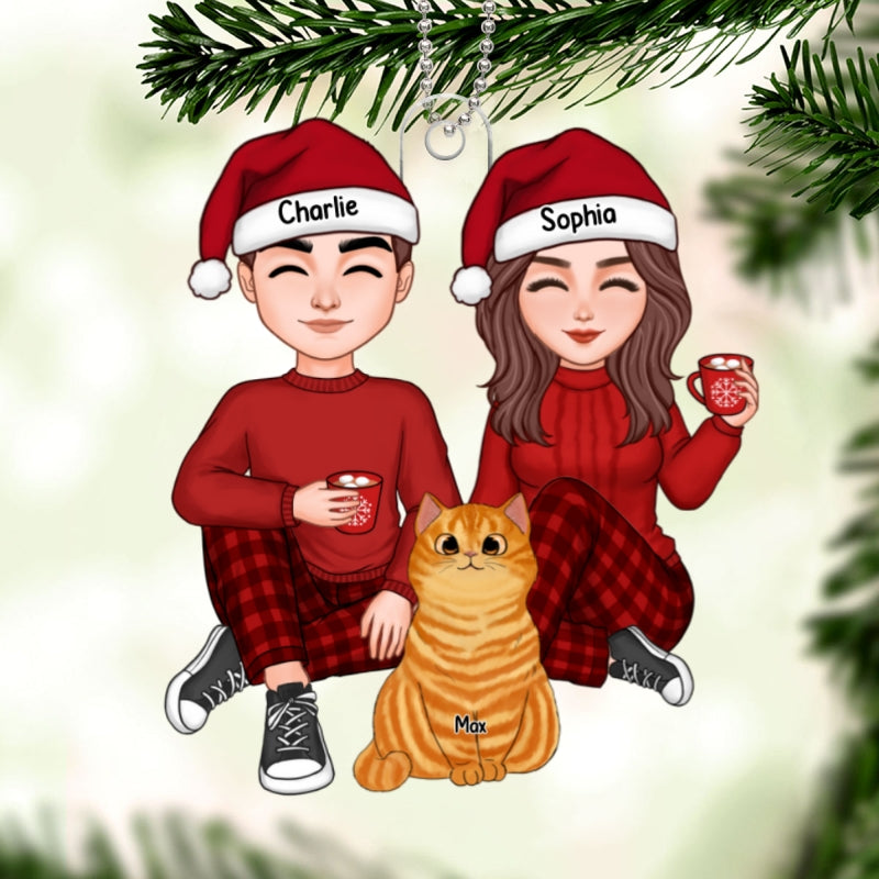 Cute Couple And Fluffy Cats You Me And The Cats Christmas Gift Personalized Acrylic Ornament