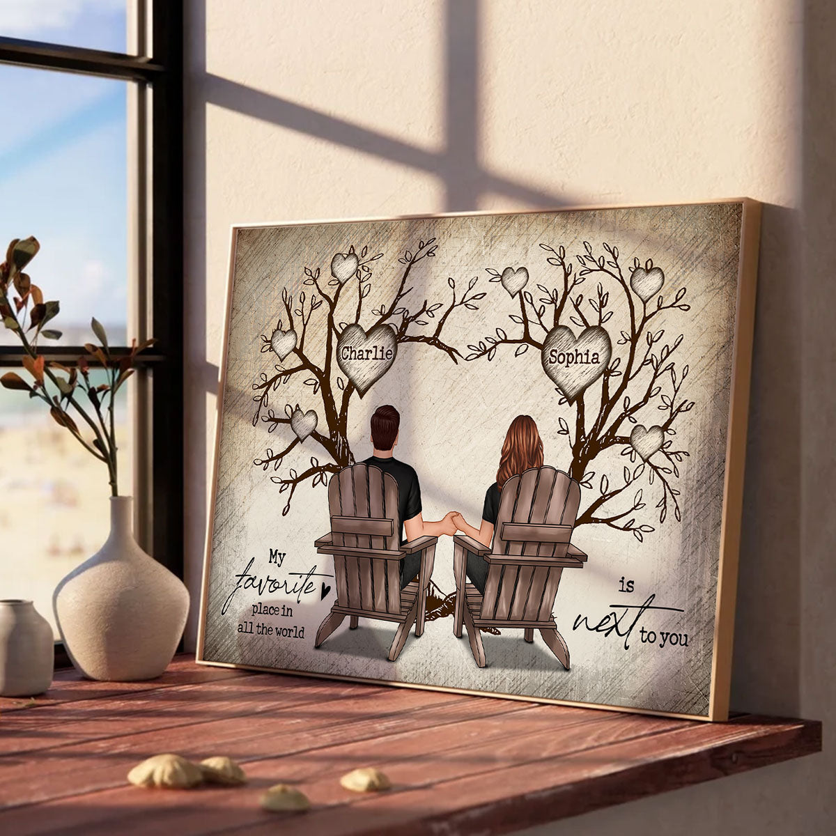 Couple Heart Tree Sitting Personalized Poster, Home Decoration, Anniversary Gift For Couple,  Gift For Him, For Her