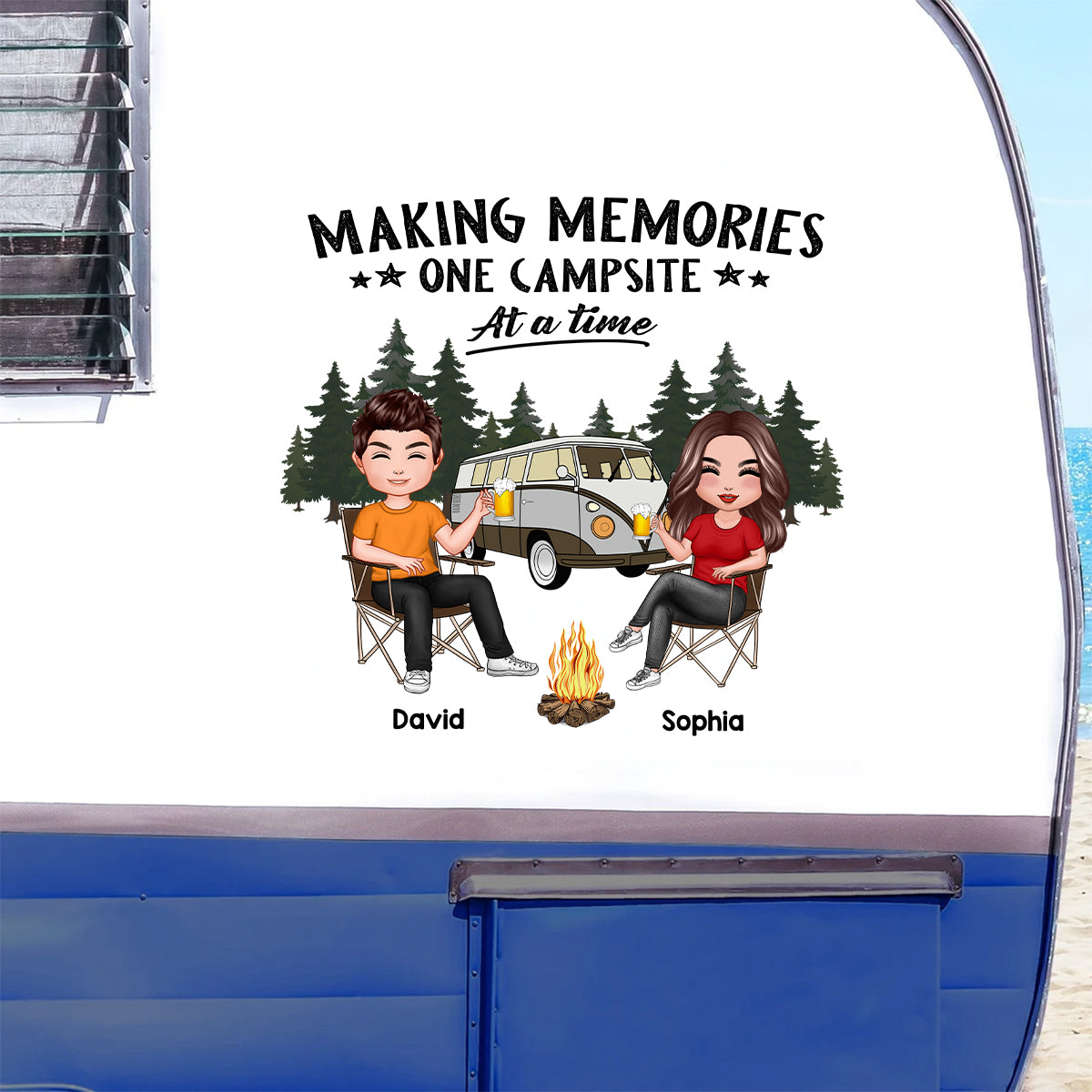 Camping Partners For Life Doll Couple Sitting Personalized RV Decal
