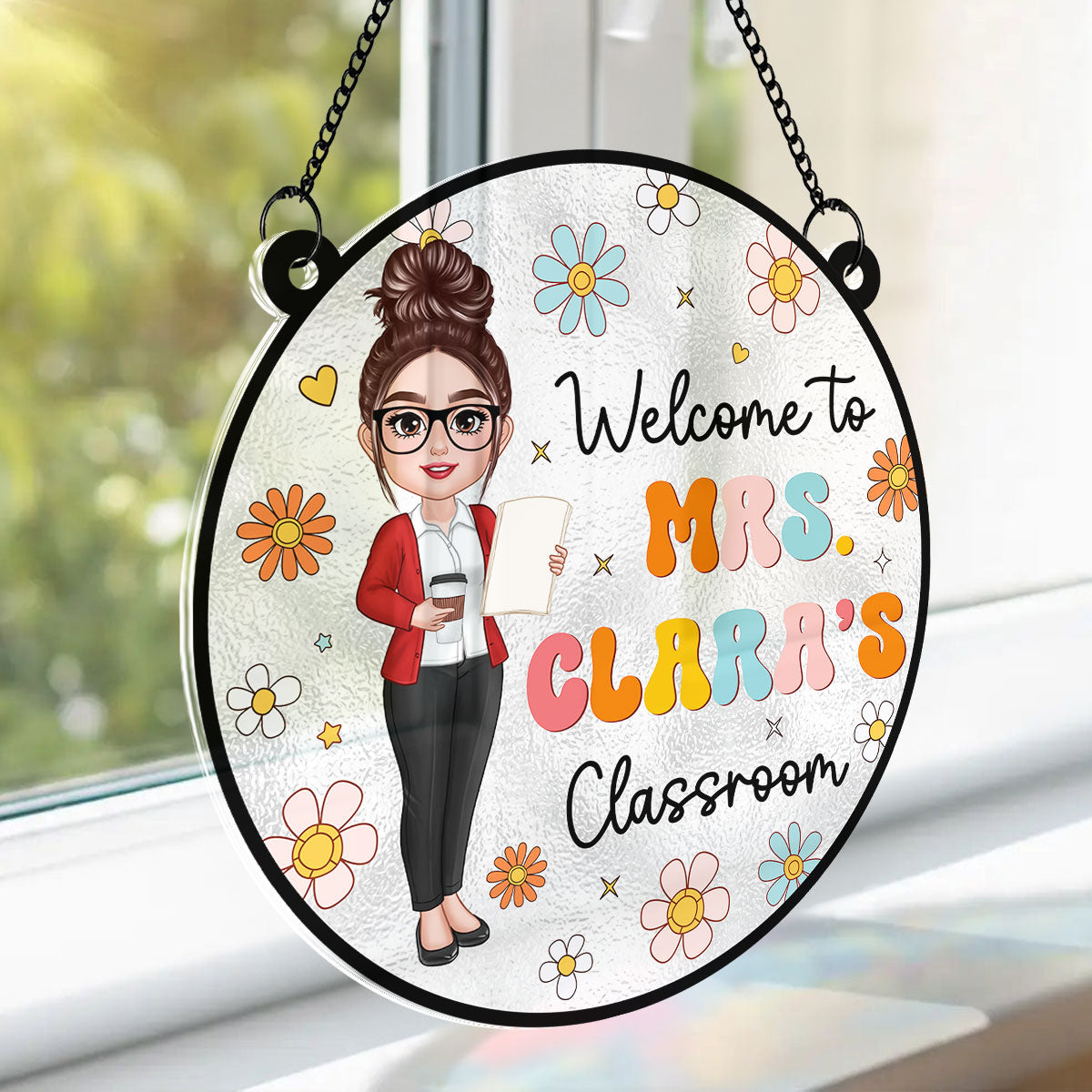 Teacher Flowers Welcome To Classroom Personalized Acrylic Suncatcher