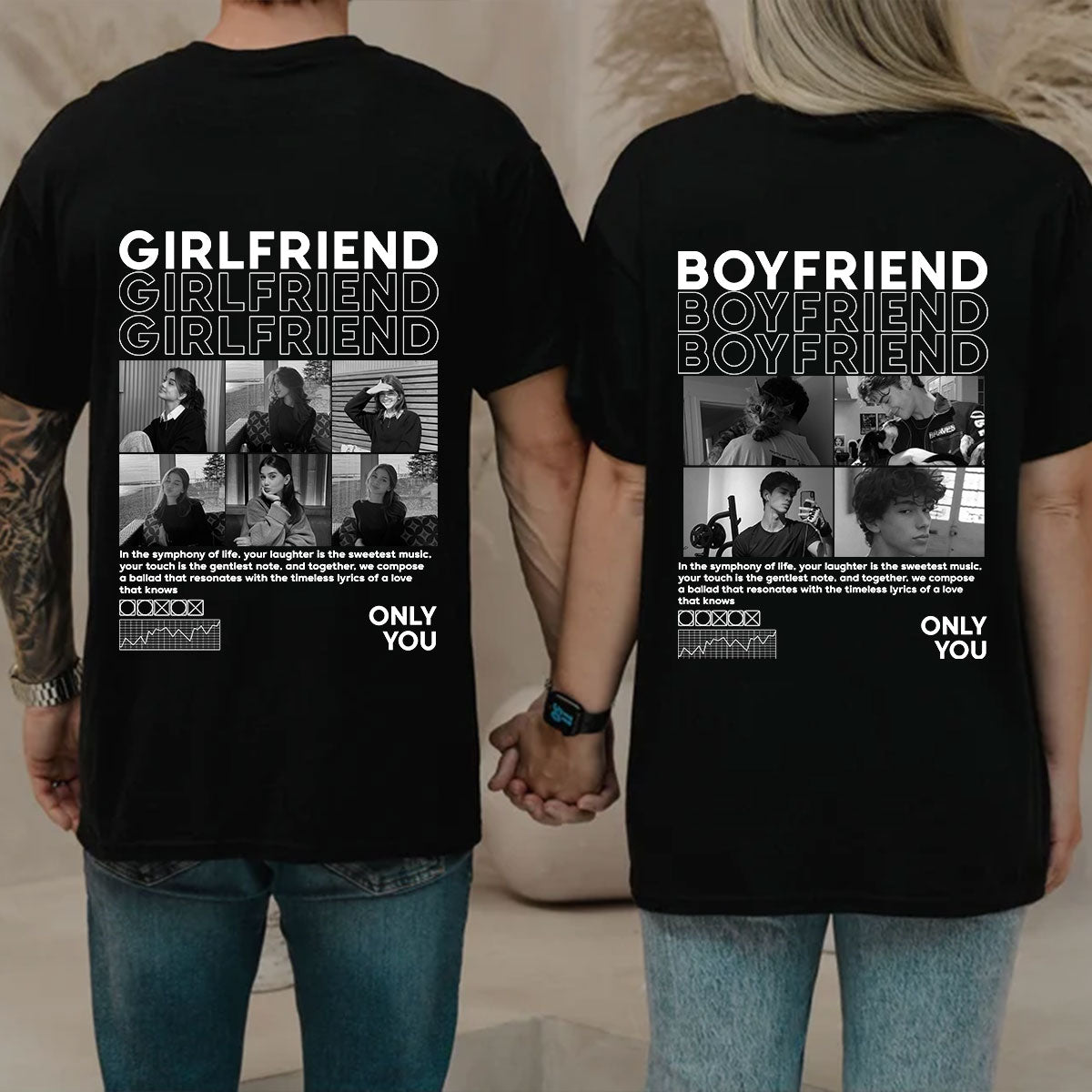 Custom Photo Bootleg Tee, Girlfriend Boyfriend 90s Retro Vintage T-Shirt, Pictures Tee for Couple