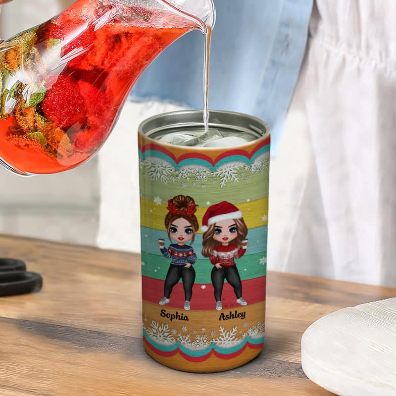 Besties Sisters Colorful Stripe Personalized 4 In 1 Can Cooler
