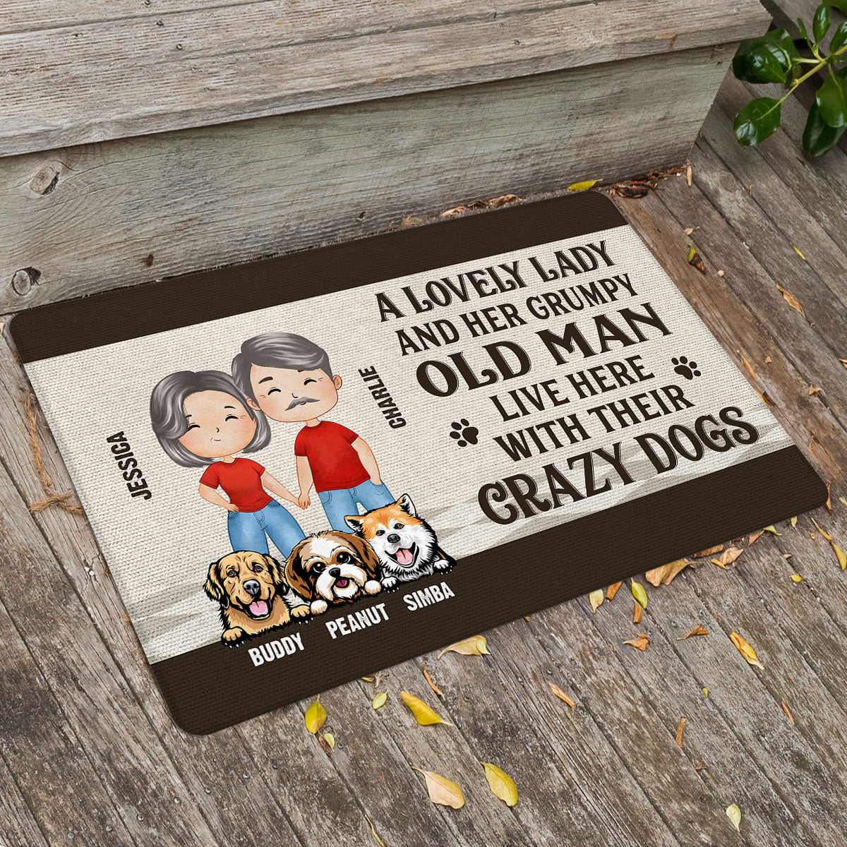 Lovely Lady Grumpy Old Man Watercolor Couple Dog Lovers Personalized Doormat