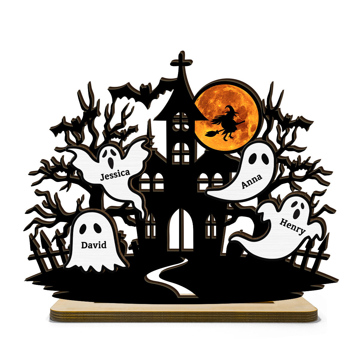 Halloween House Boo Family Personalized 2-Layer Standing Wooden Plaque