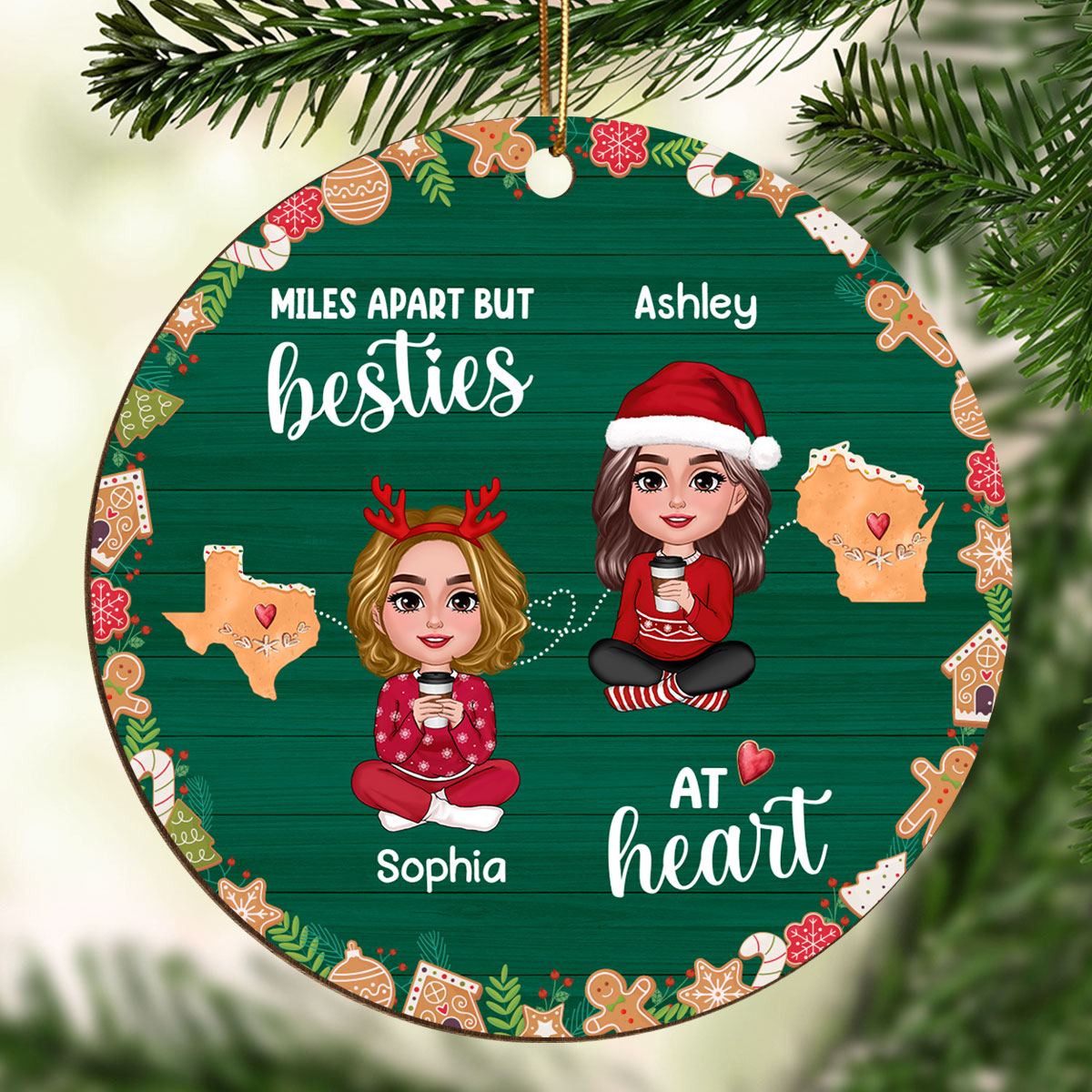 Doll Besties Long Distance Cookies State Map Personalized Wooden Ornament