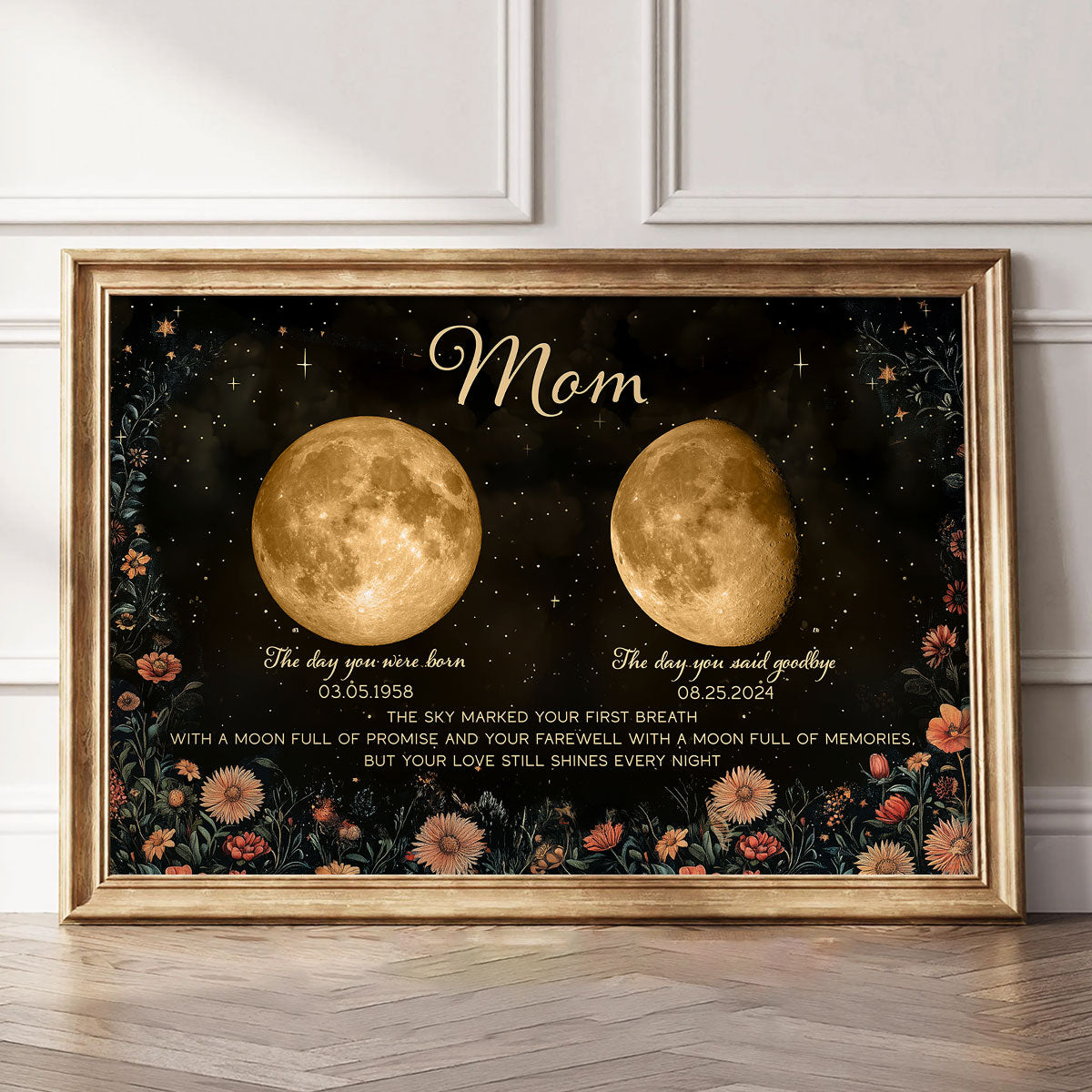 Lost Loved One Moon Phase Art Vintage Floral Memorial Keepsake Personalized Poster