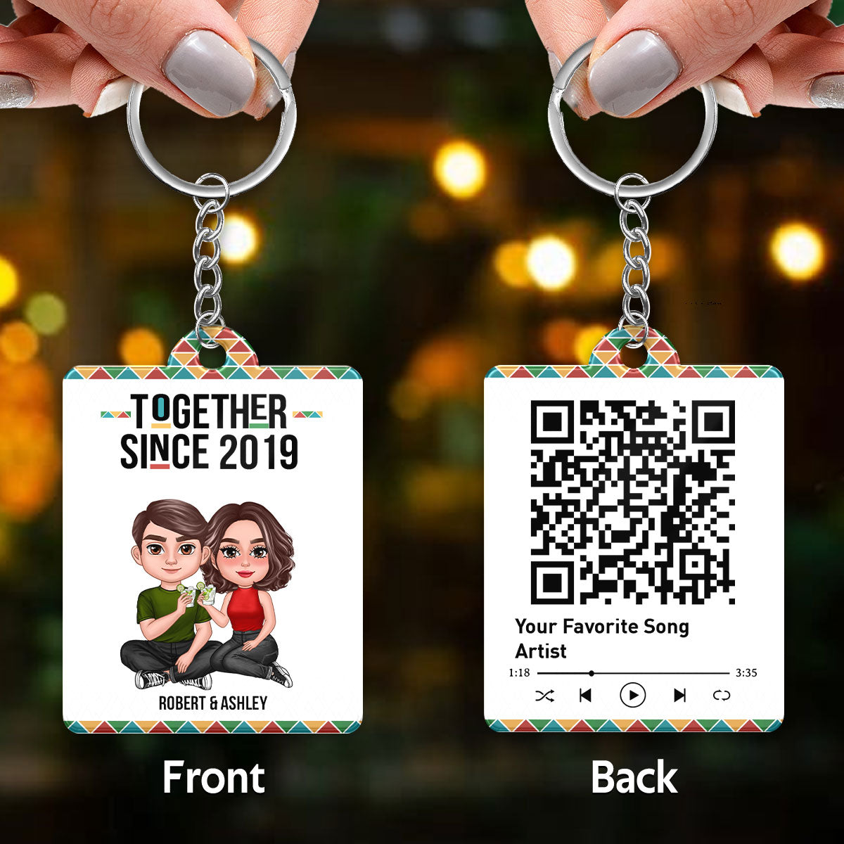 Doll Couple Favorite Song QR Code Colorful Pattern Personalized Acrylic Keychain
