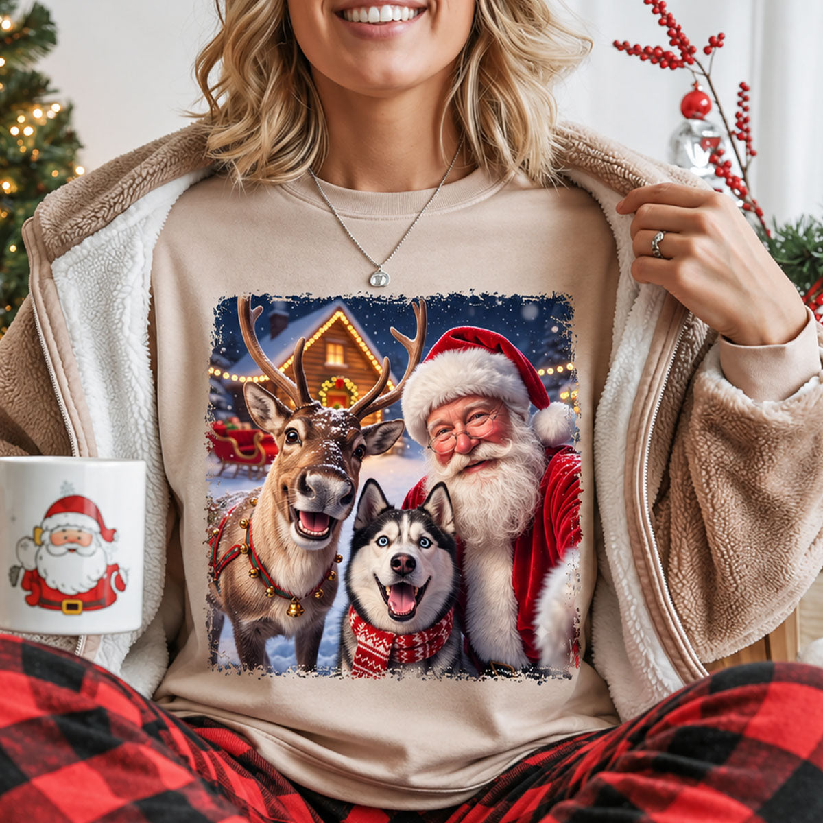 Dog Cat Selfie with Santa - Personalized Shirt - Funny Christmas Gift for Pet Lovers
