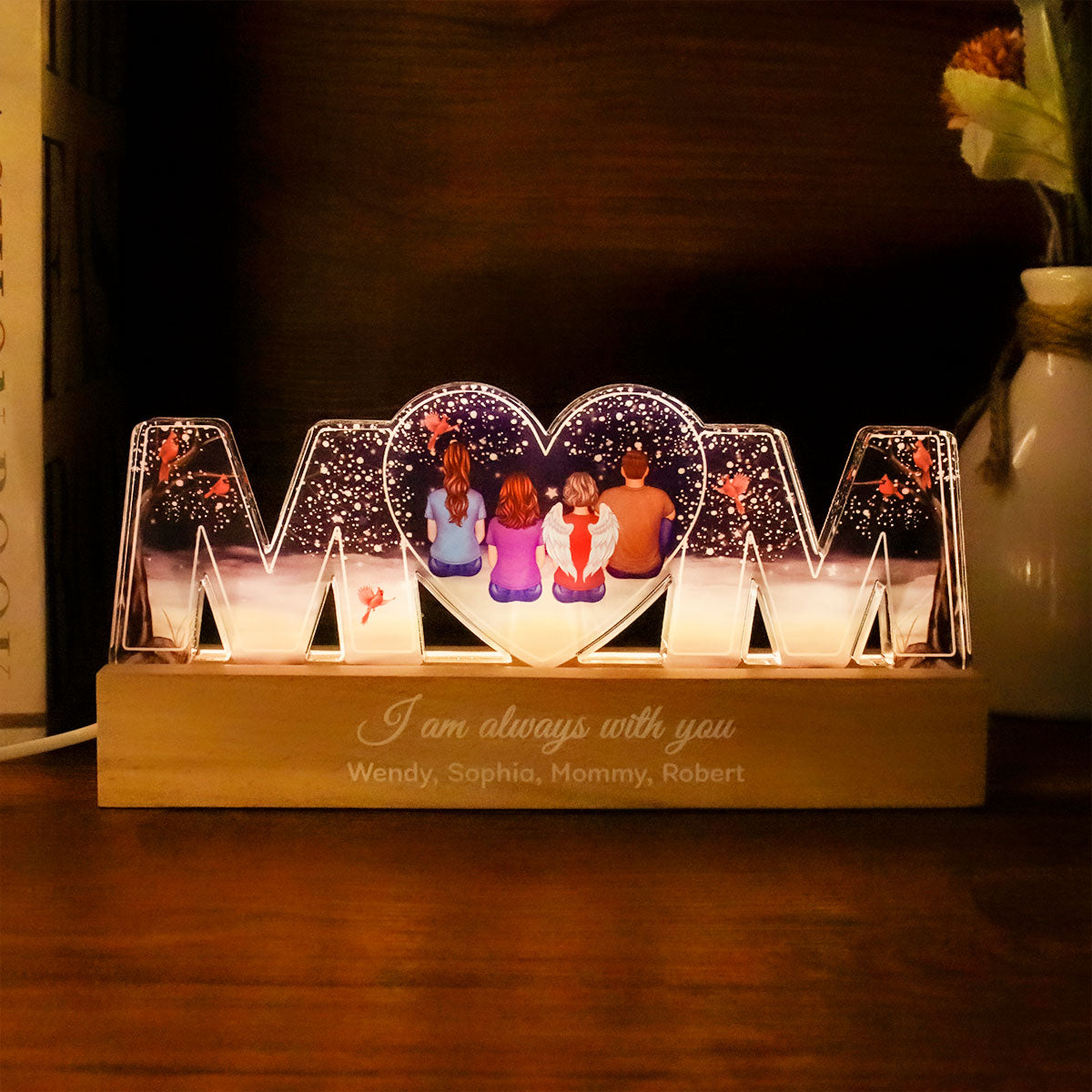 I'm Always With You Memorial Personalized LED Night Light, Sympathy Gift For Loss Mom