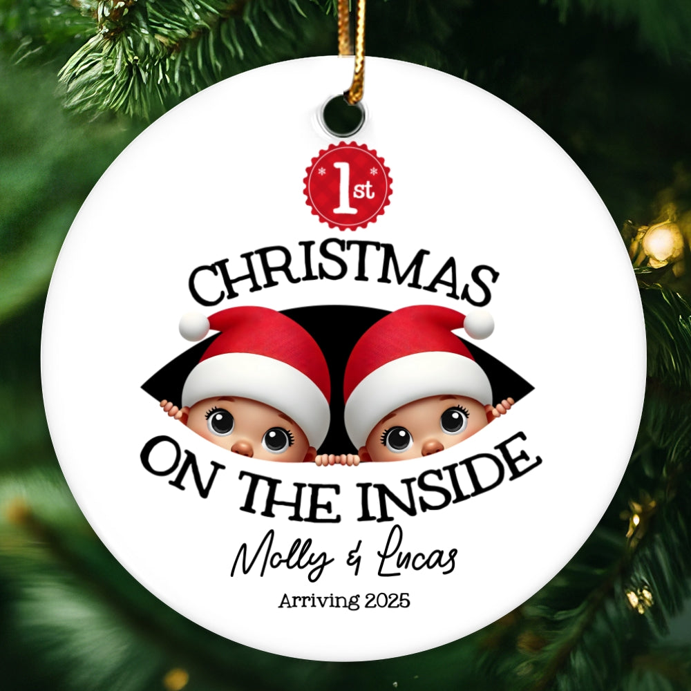 Personalized Twins Baby's First Christmas On the Inside Ornament, Custom Pregnancy Reveal Ornament, Expecting Parents