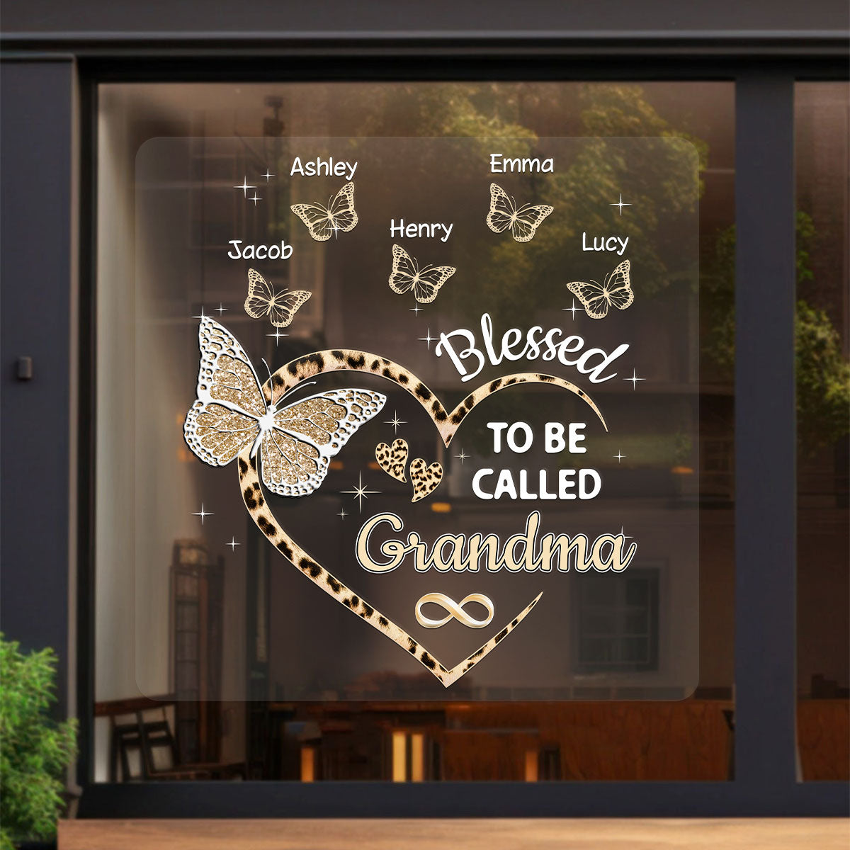 Heart Butterflies Grandma Leopard Personalized Decal