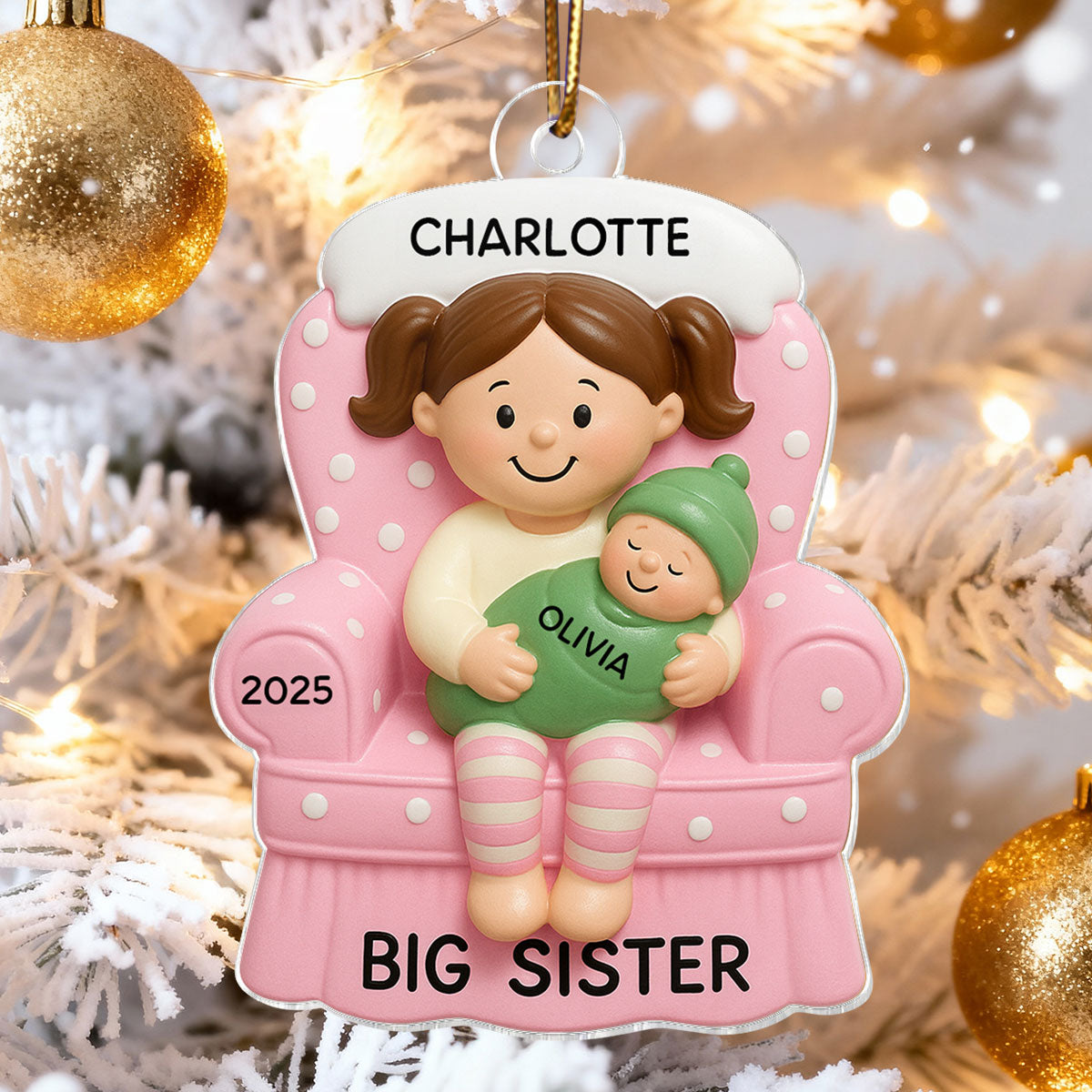 Proud New Big Sister Big Brother - Personalized Acrylic Ornament - New Big Brother, New Big Sister, New Sibling Christmas Gift