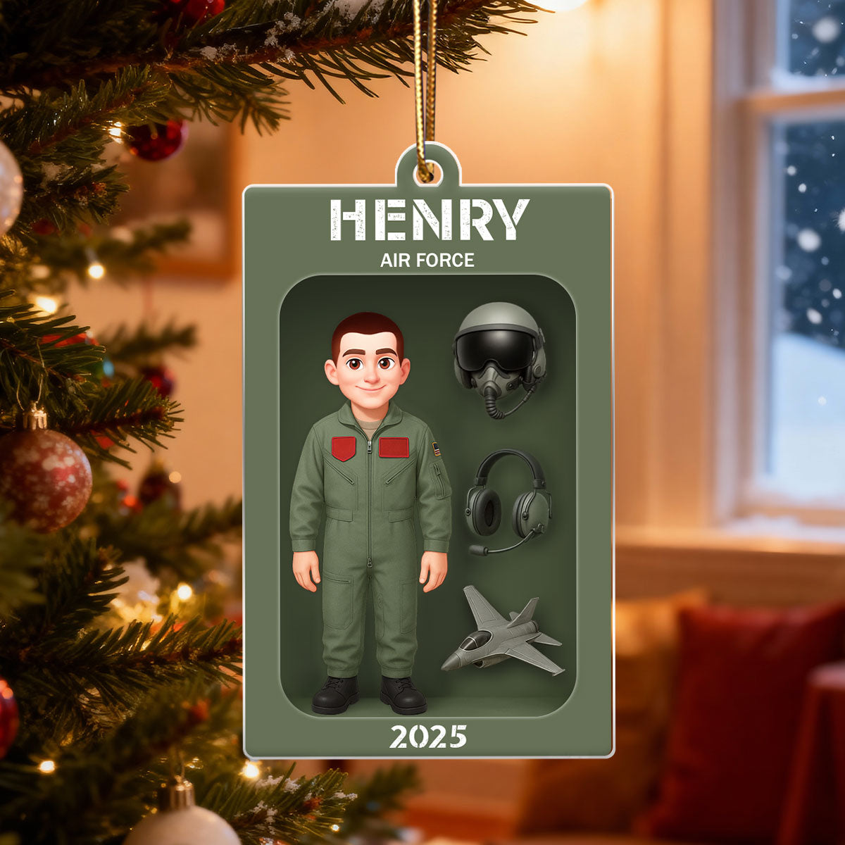 Air Force Figure 3D Effect Personalized Acrylic Ornament - Special Gift For The Air Force