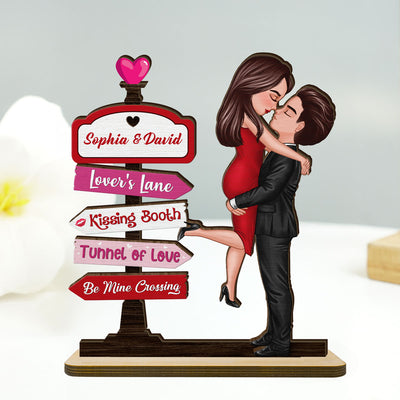 Couple Hugging Kissing Directional Sign  Home Decor Personalized 2-Layer Standing Wooden Plaque