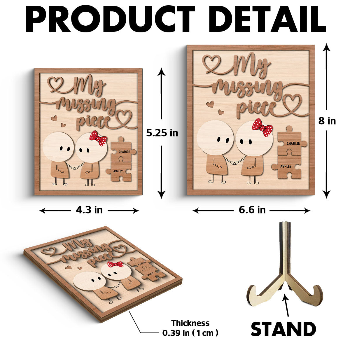 Couple My Missing Piece Valentine‘s Day Gift For Him For Her Personalized 2-Layer Wooden Plaque