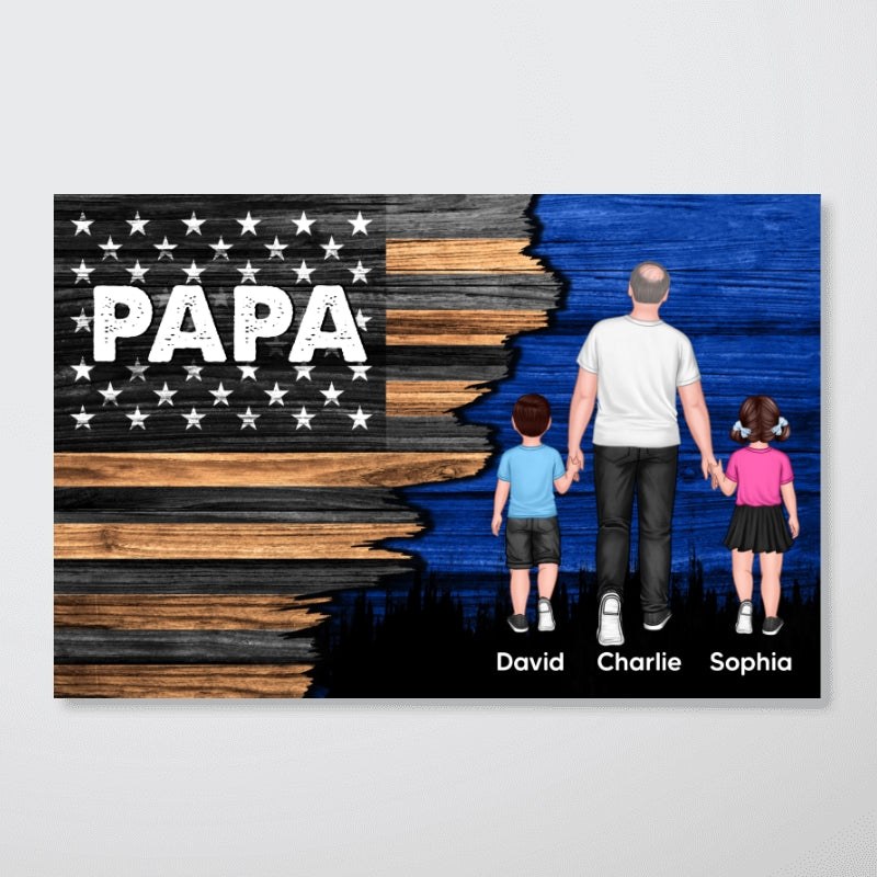 Dad Grandpa Papa Walking With Kids Half Nation Flag Personalized Horizontal Poster, For Dad, For Grandpa, For Husband