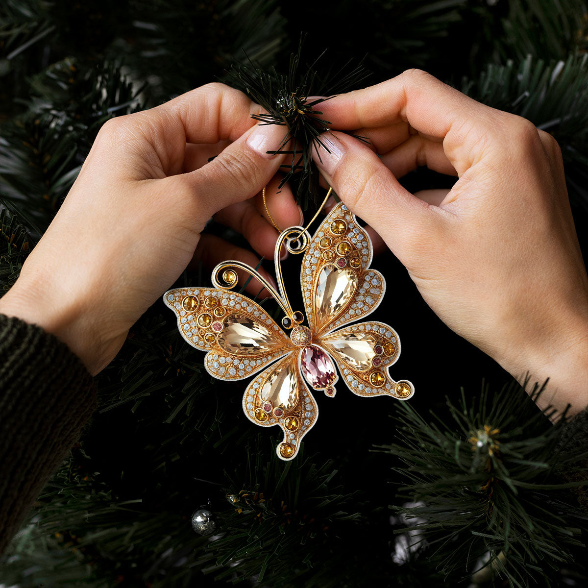 Butterfly 3D Effect Christmas Acrylic Ornaments, Decorations Gifts for Women Girls Mom Sisters