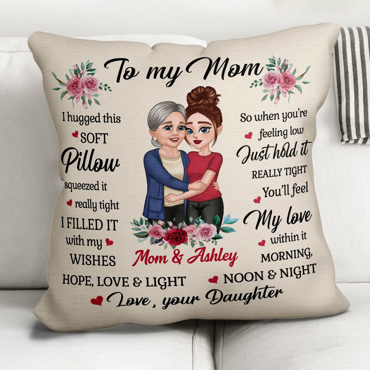 To My Mom Hugging Mother Daughter Gift For Mom Personalized Pillow