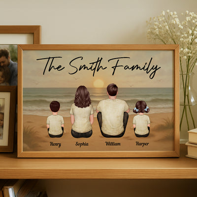 Vintage Retro Family Beach Landscape Personalized Poster| Heartfelt Father's Day Gift For Dad, Husband