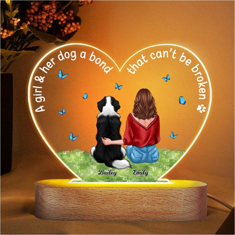 A Girl And Her Dog Bond Personalized Heart Acrylic Plaque LED Lamp Night Light