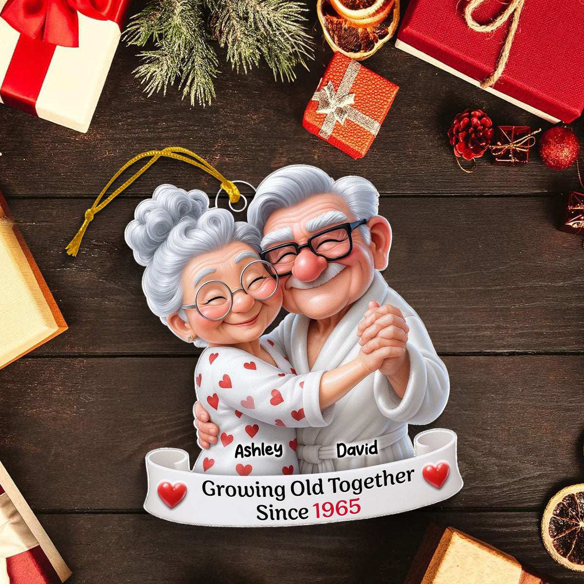 Personalized Old Couple Dancing Acrylic Ornament, Growing Old Together, Christmas Gift For Couple, For Her, For Him, For Wife, For Husband, For Grandparents