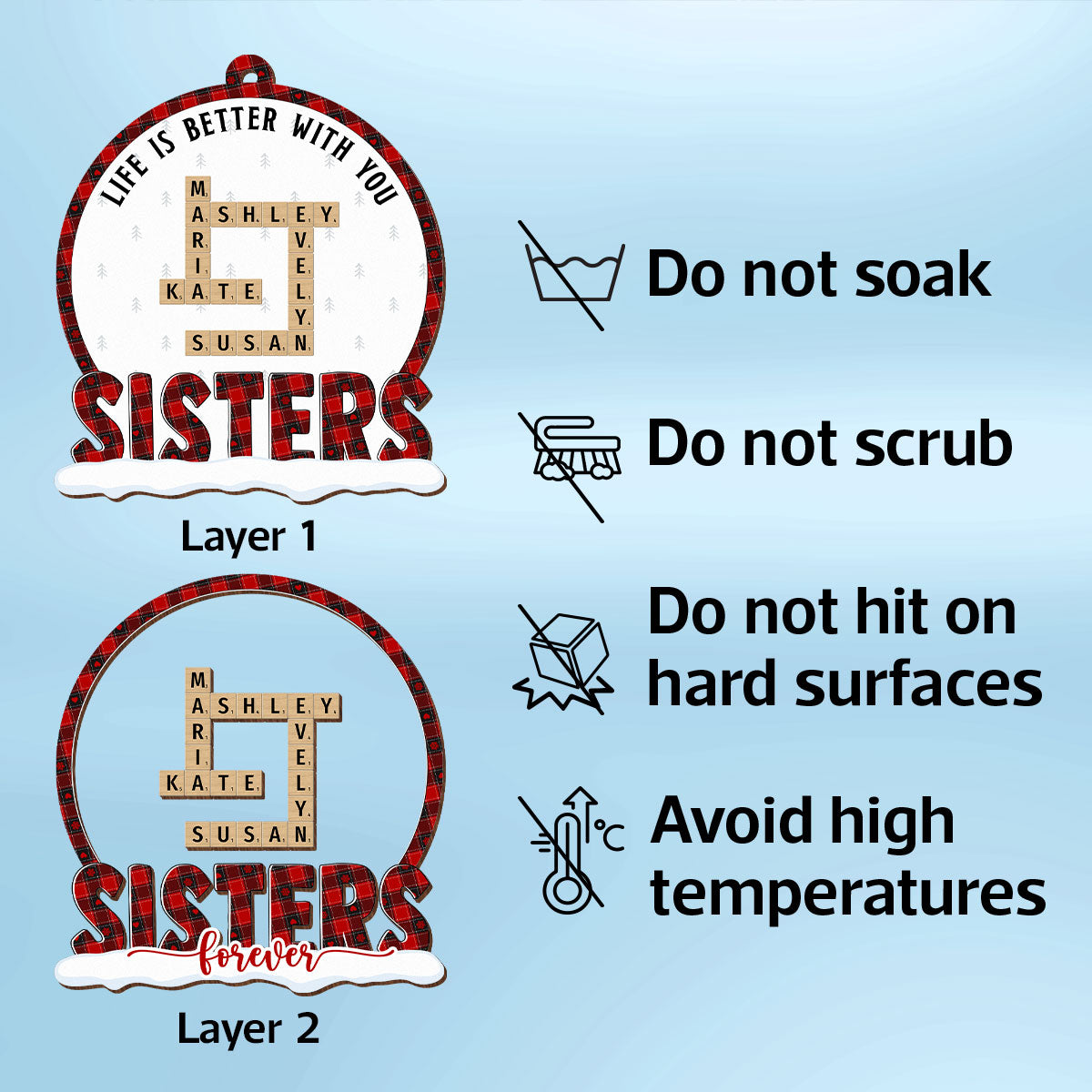 Congrats On Being My Besties Sisters Crossword Puzzle Art Personalized 2-Layer Wooden Ornament, Unique Christmas Gift For Besties Sisters