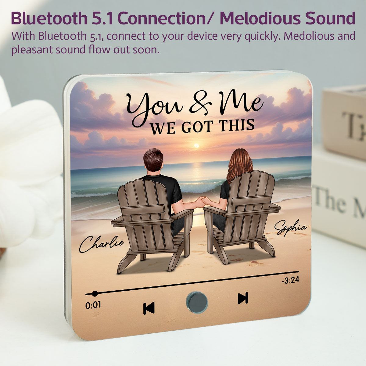 Couple Back View At Beach Favorite Song Personalized Bluetooth Music Fridge Magnet,  Gift For Couple