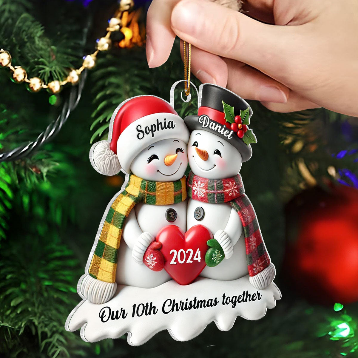 3D Effect Snowmen Couple Together Christmas Personalized Acrylic Ornament, Christmas Gift For Him, For Her