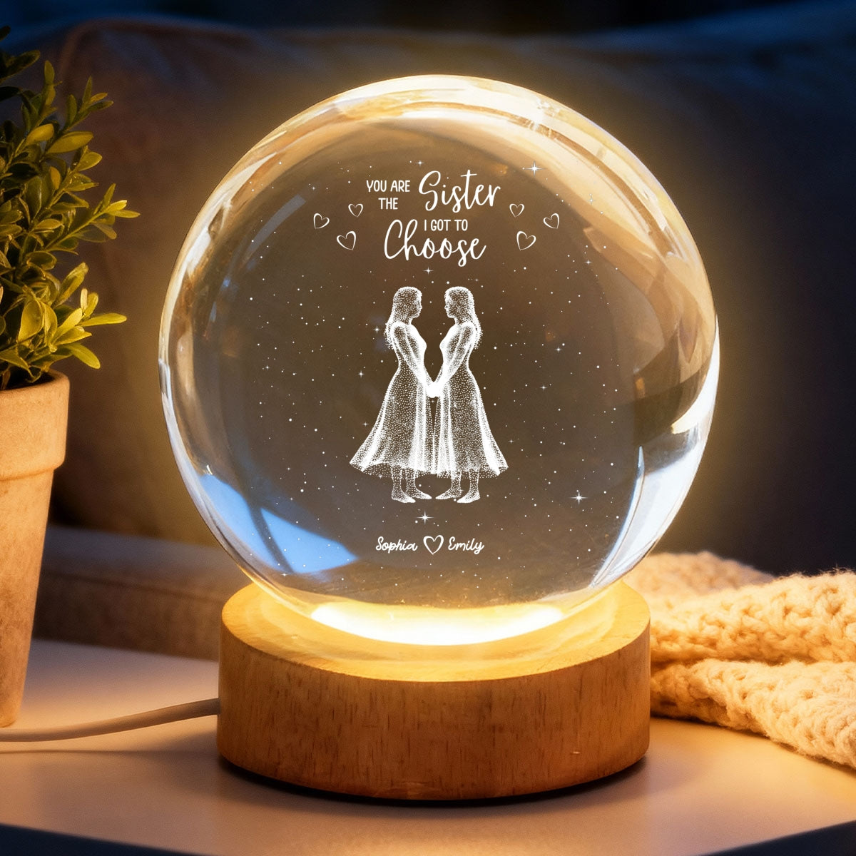 You Are The Sister I Got To Choose - Personalized Crystal Ball LED Night Light - Birthday Gift Friendship Gift for Besties, Best Friends